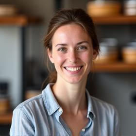 Portrait of Chloe Davies, Sugar & Quill's Team Lead, with a warm, welcoming smile.