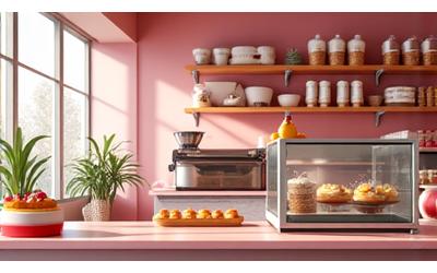 A modern, vibrant interior shot of Sugar & Quill Bakehouse from 2023, showcasing new coffee and tea service area.
