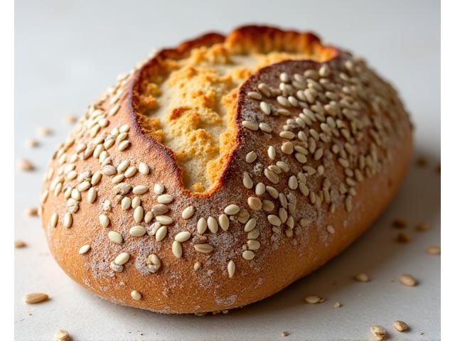 Seeded sourdough loaf, showing pumpkin and sunflower seeds on exterior