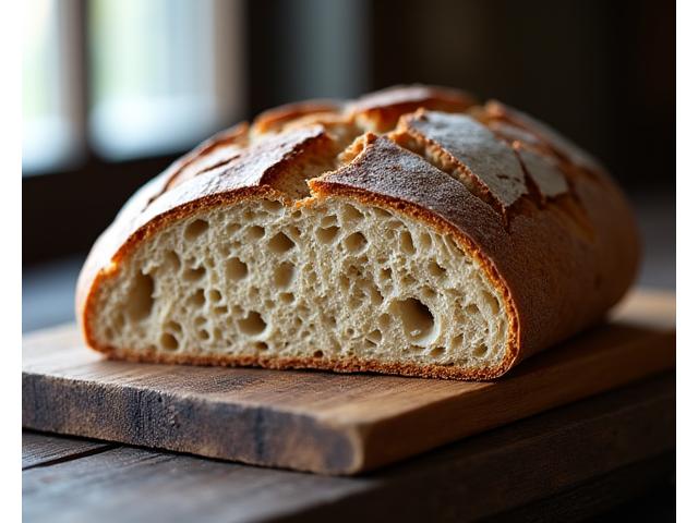 Hearty whole grain sourdough loaf, close up on texture