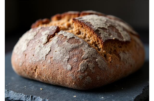 Spelt and rye bread loaf, rustic and dark