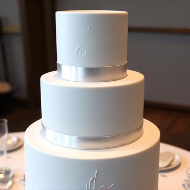 A sophisticated multi-tier cake for a corporate event, featuring a subtle company logo and elegant, minimalist decoration.