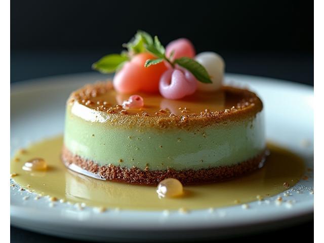 A highly detailed, intricate dessert creation, showcasing experimental techniques and unique flavour combinations.